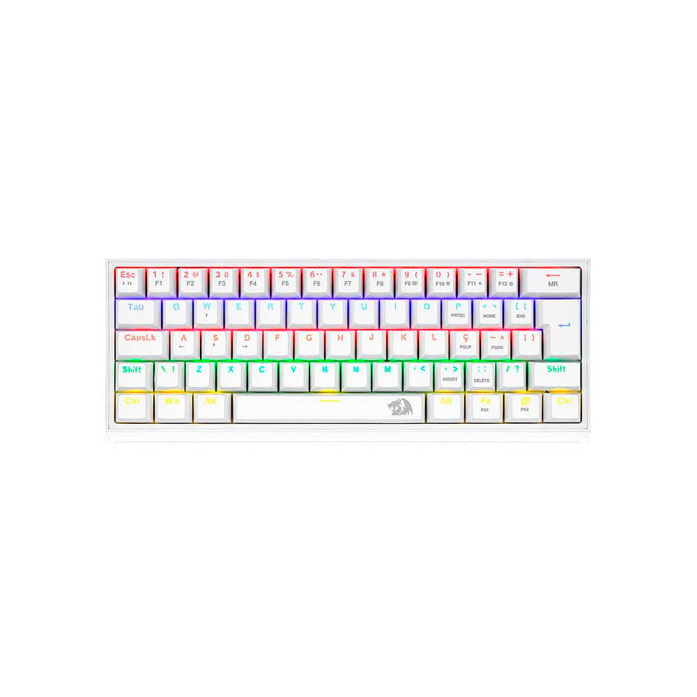 Teclado Gamer Mecanico Redragon Fizz RGB Branco Switch Azul - K617-R-W (PT-BLUE) Truedata